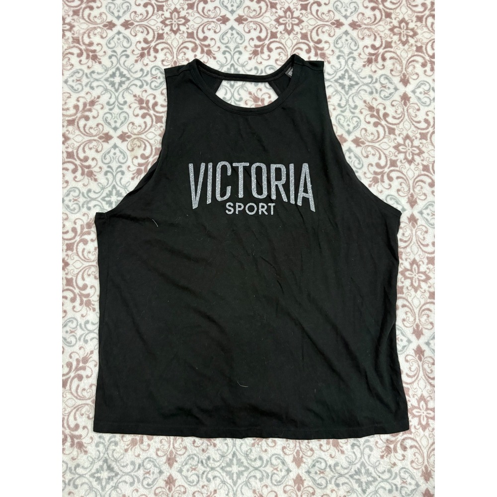 Victoria Sport Womens Black Glitter Logo Open Back TankTop Medium Gym Activewear